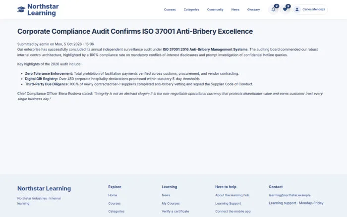 Corporate Compliance Audit Confirms ISO 37001 Anti-Bribery Excellence