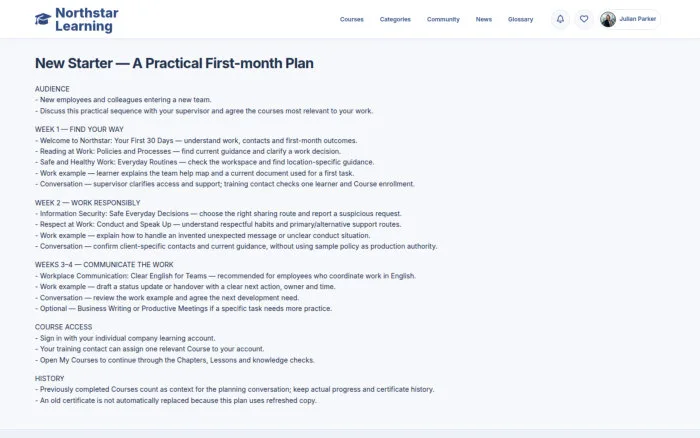 New Starter — A Practical First-month Plan