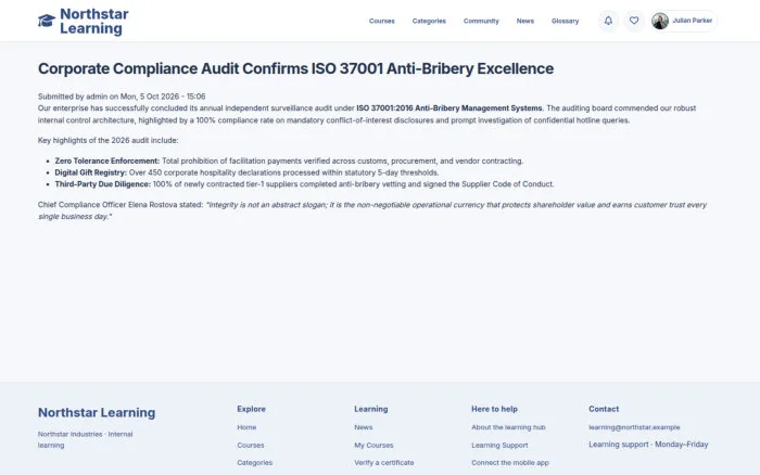 Corporate Compliance Audit Confirms ISO 37001 Anti-Bribery Excellence