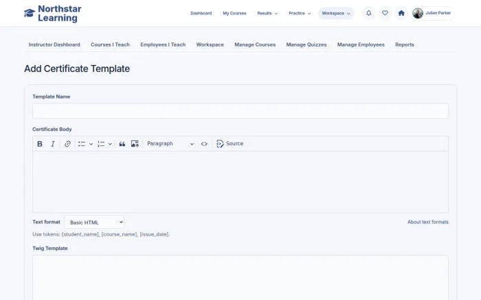 Add Certificate Template