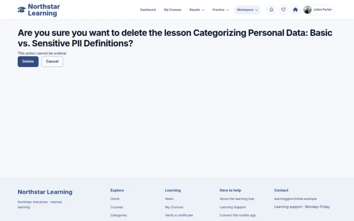 Are you sure you want to delete the lesson Categorizing Personal Data: Basic vs. Sensitive PII Definitions?