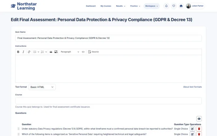 Edit Final Assessment: Personal Data Protection & Privacy Compliance (GDPR & Decree 13)