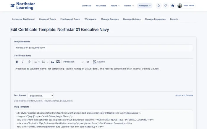 Edit Certificate Template: Northstar 01 Executive Navy