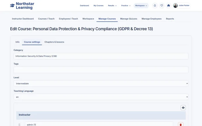 Edit Course: Personal Data Protection & Privacy Compliance (GDPR & Decree 13)