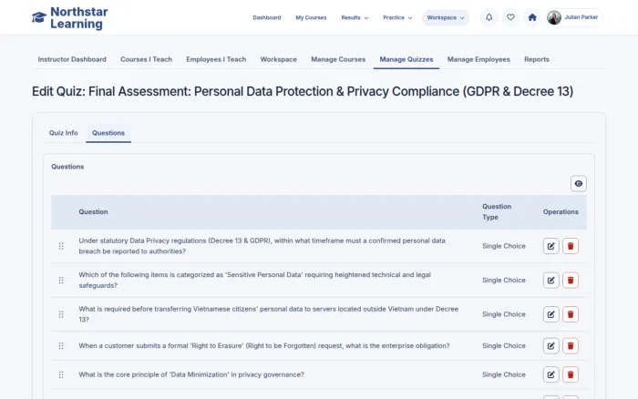 Edit Quiz: Final Assessment: Personal Data Protection & Privacy Compliance (GDPR & Decree 13)