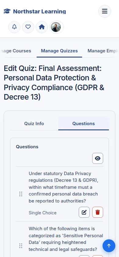 Edit Quiz: Final Assessment: Personal Data Protection & Privacy Compliance (GDPR & Decree 13)