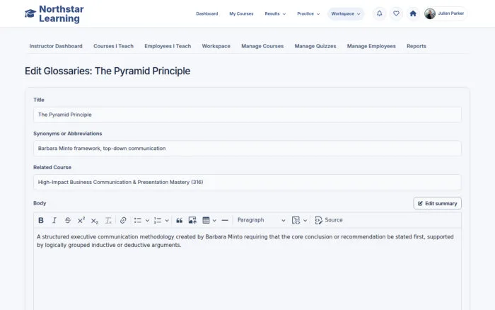 Edit Glossaries: The Pyramid Principle