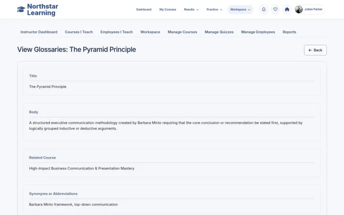 View Glossaries: The Pyramid Principle