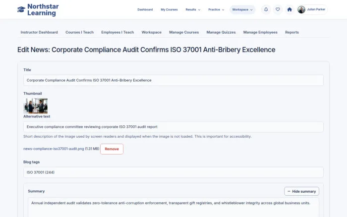 Edit News: Corporate Compliance Audit Confirms ISO 37001 Anti-Bribery Excellence