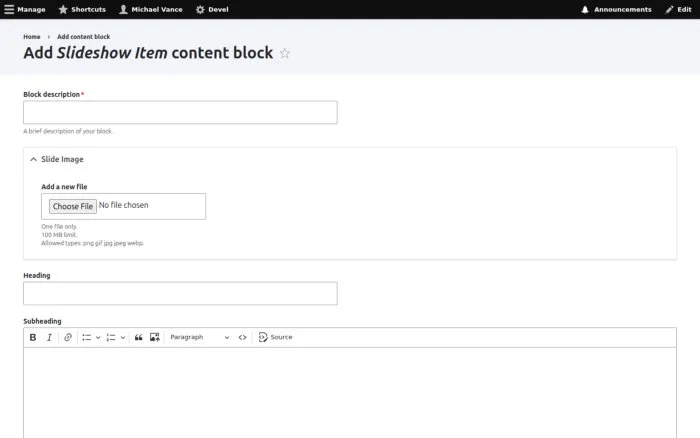 Add Slideshow Item content block