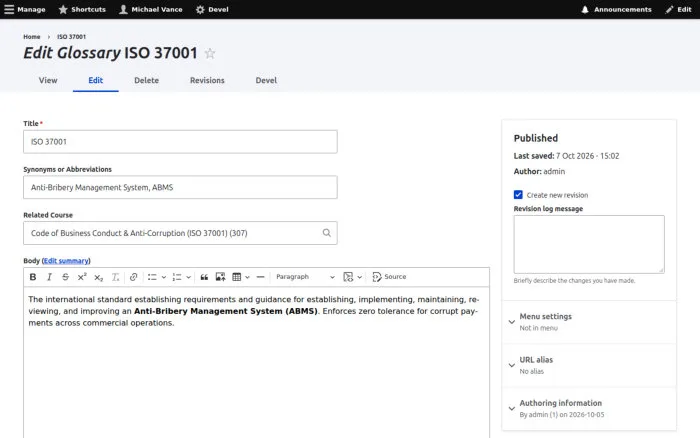 Edit Glossary ISO 37001