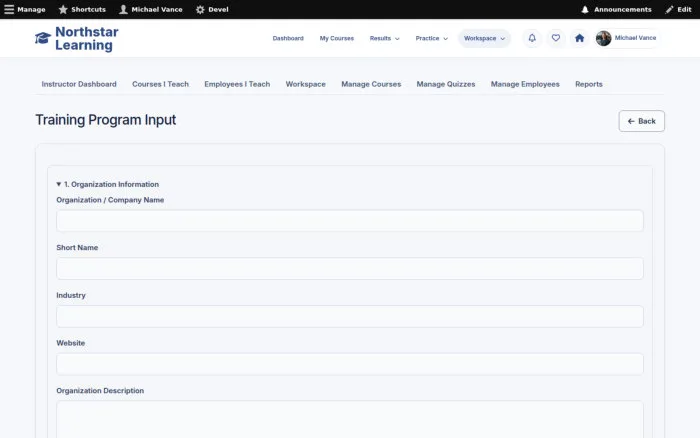 Training Program Input