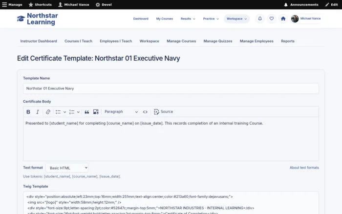 Edit Certificate Template: Northstar 01 Executive Navy