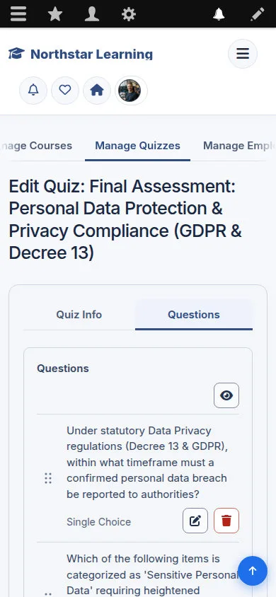 Edit Quiz: Final Assessment: Personal Data Protection & Privacy Compliance (GDPR & Decree 13)