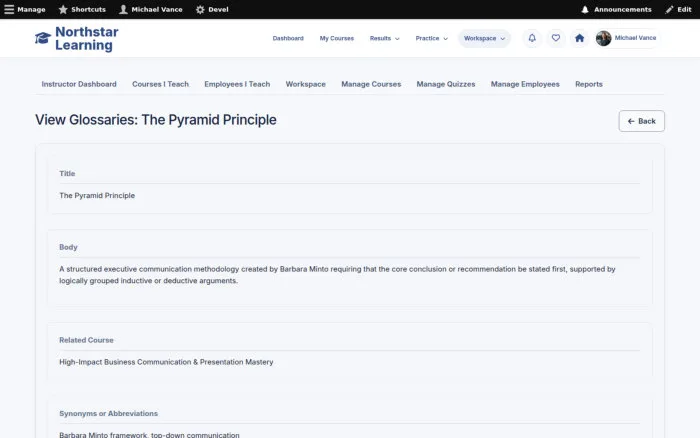 View Glossaries: The Pyramid Principle