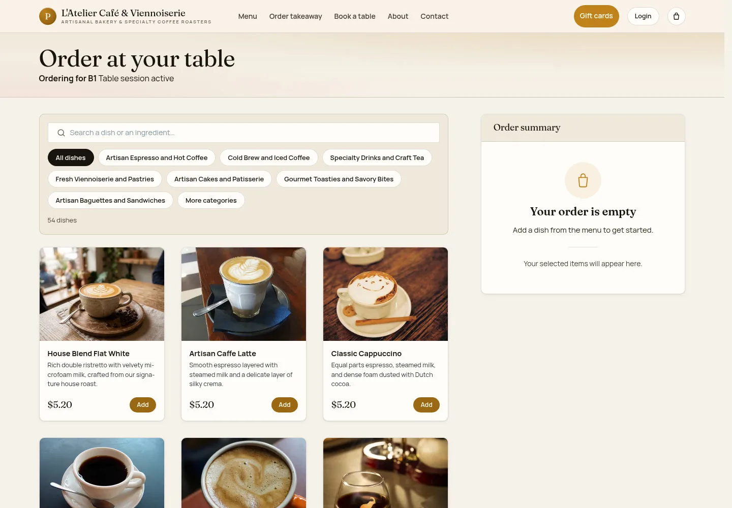 Guest chooses at the table