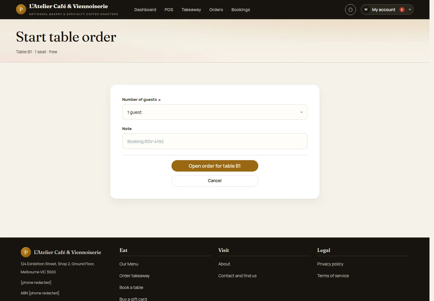 Prepare a table order