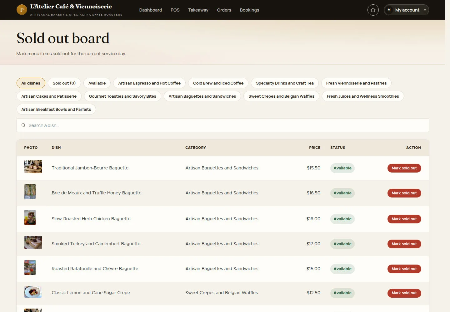 Find the dish on Sold out board