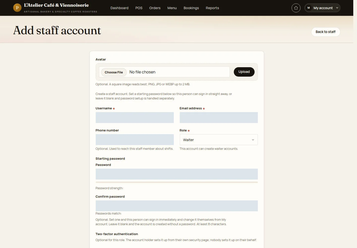 Create an allowed staff account