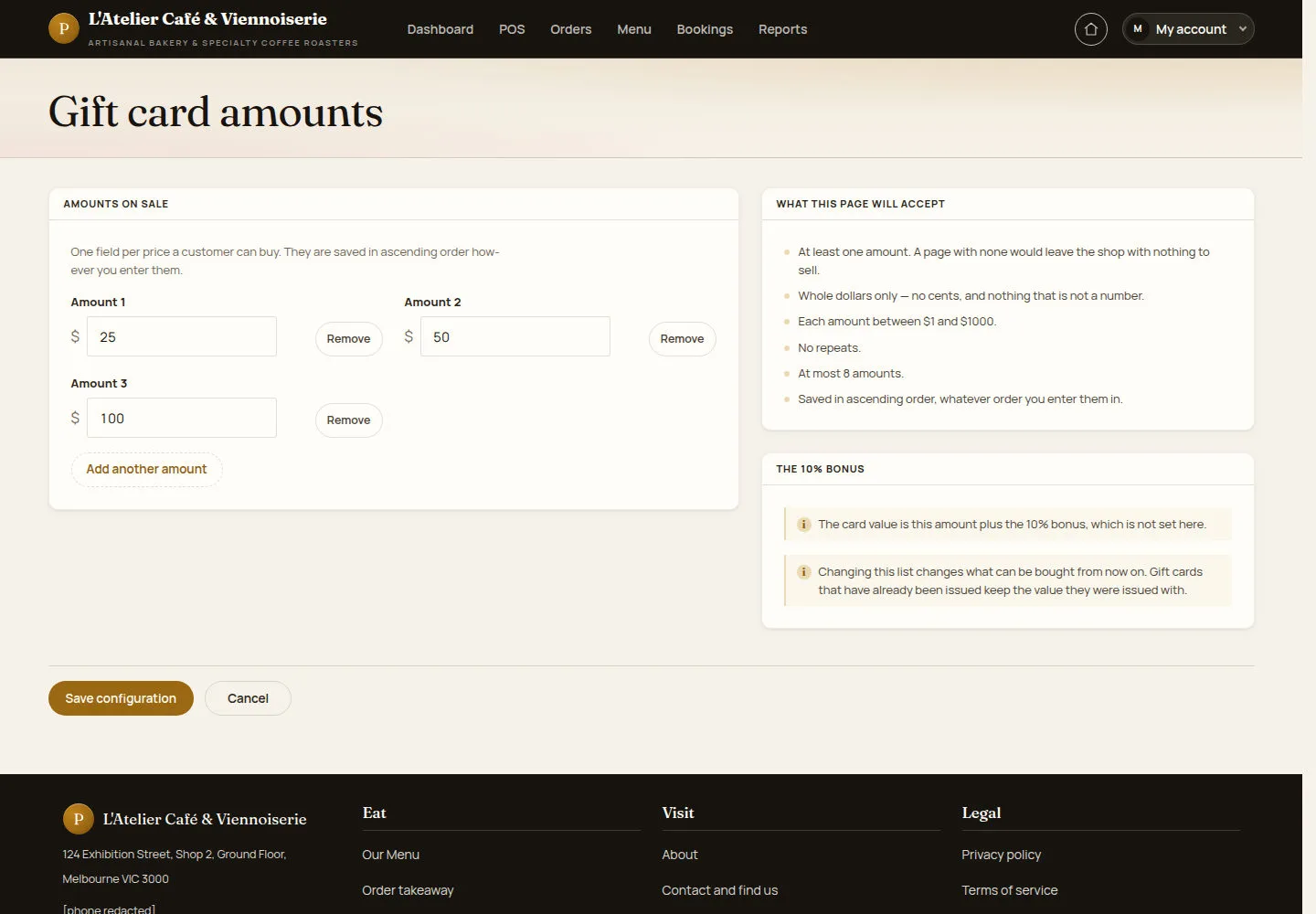 Configure future sale amounts
