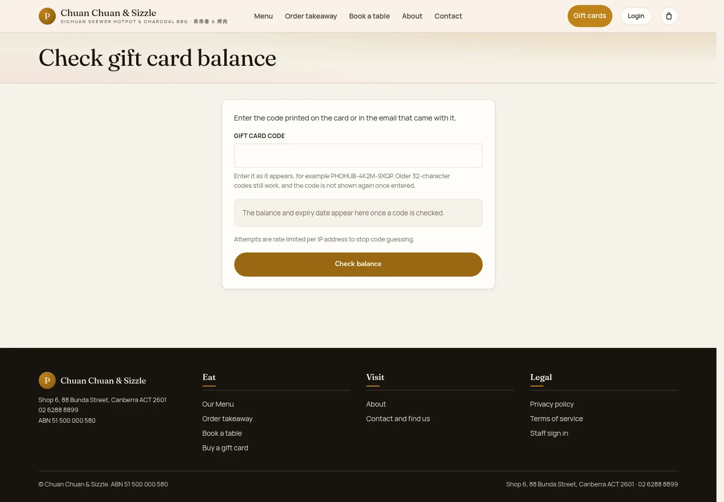 Check a gift card's balance