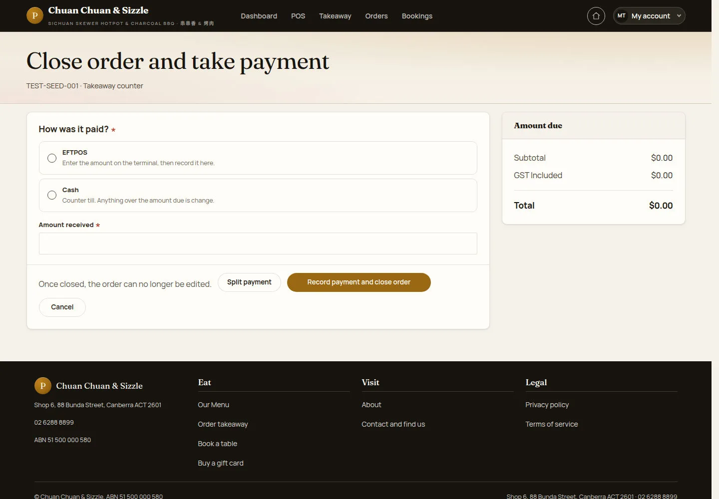 Take the payment and close