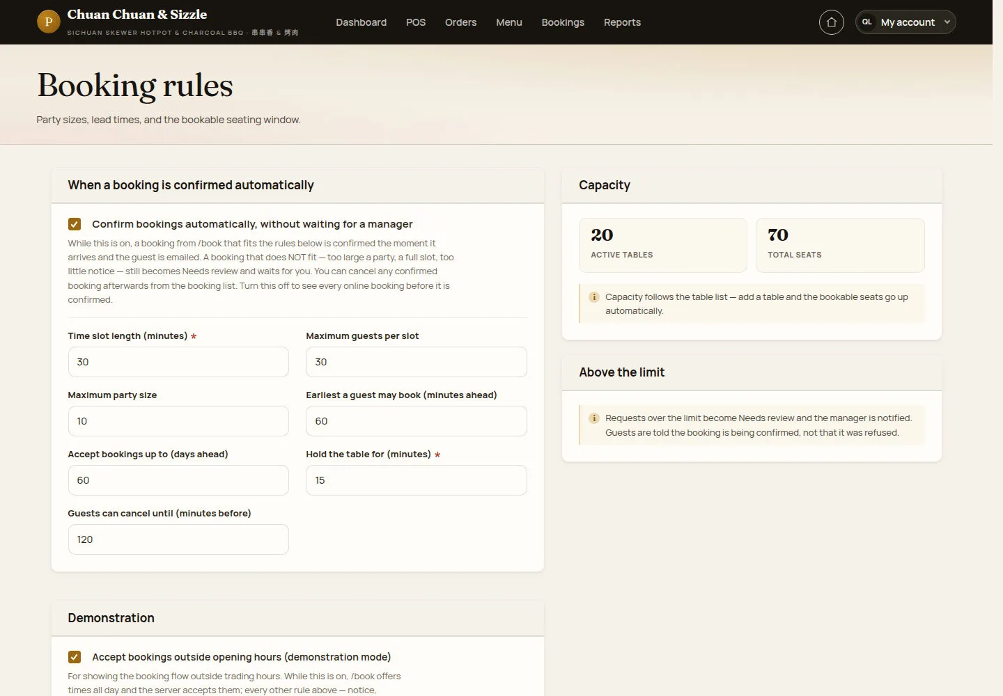 Change the booking rules