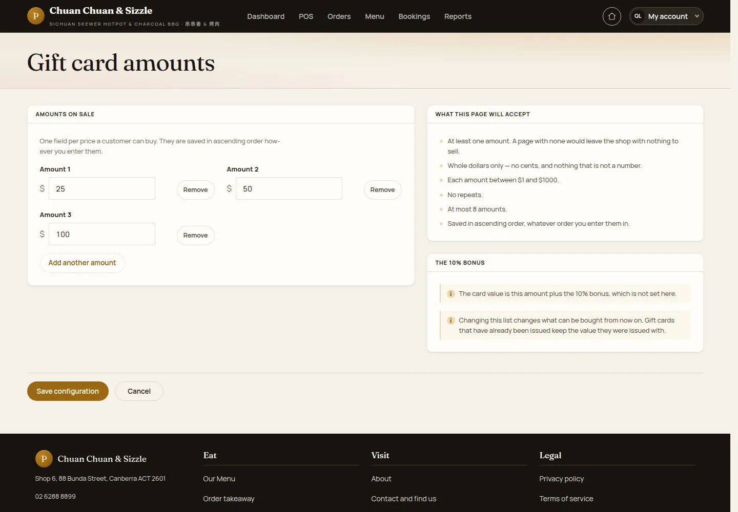Set the amounts on sale