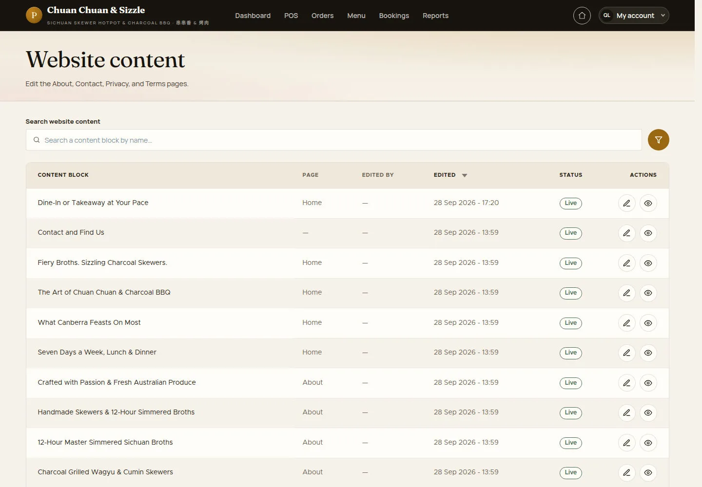 Open Website content