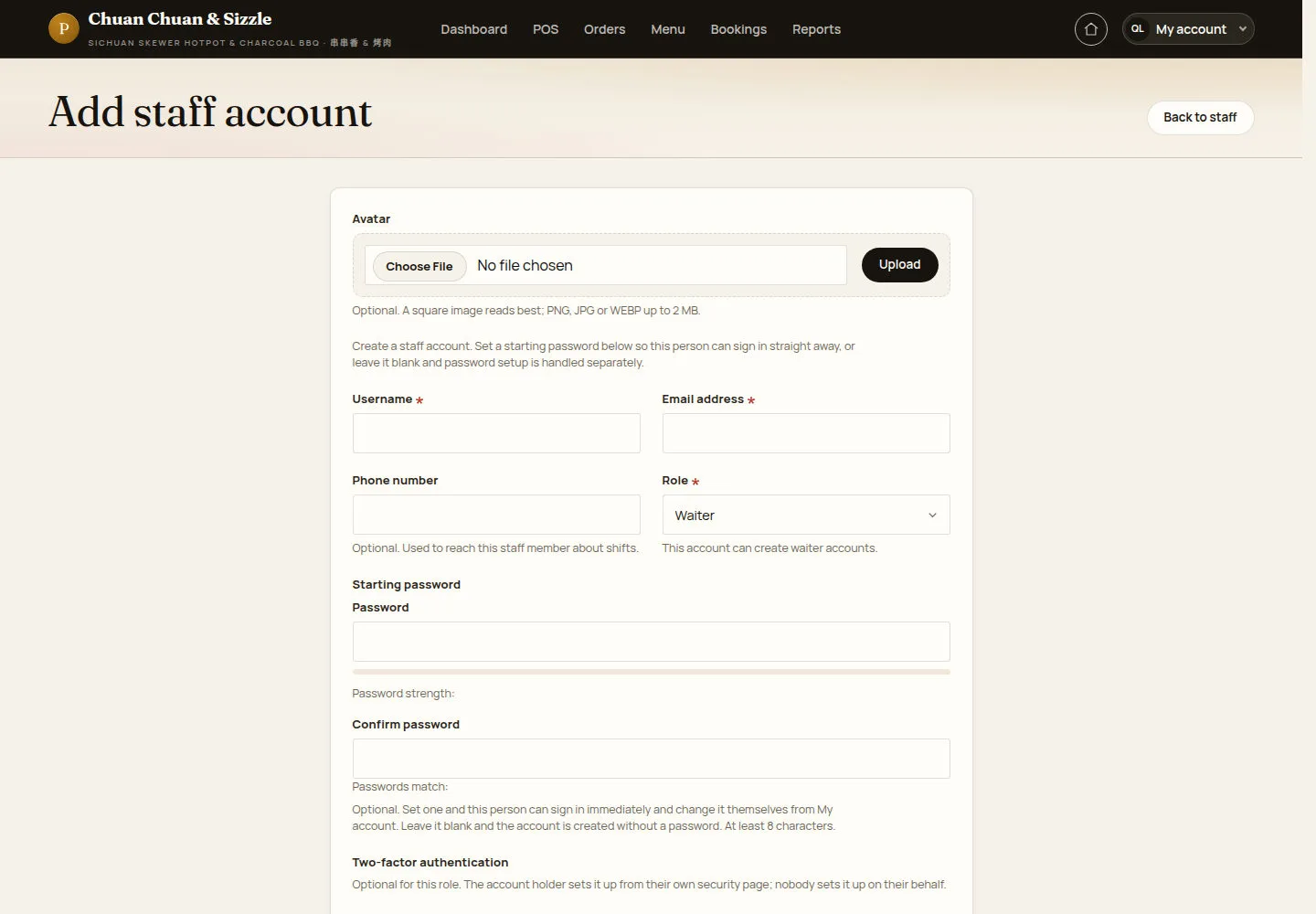 Add a staff account