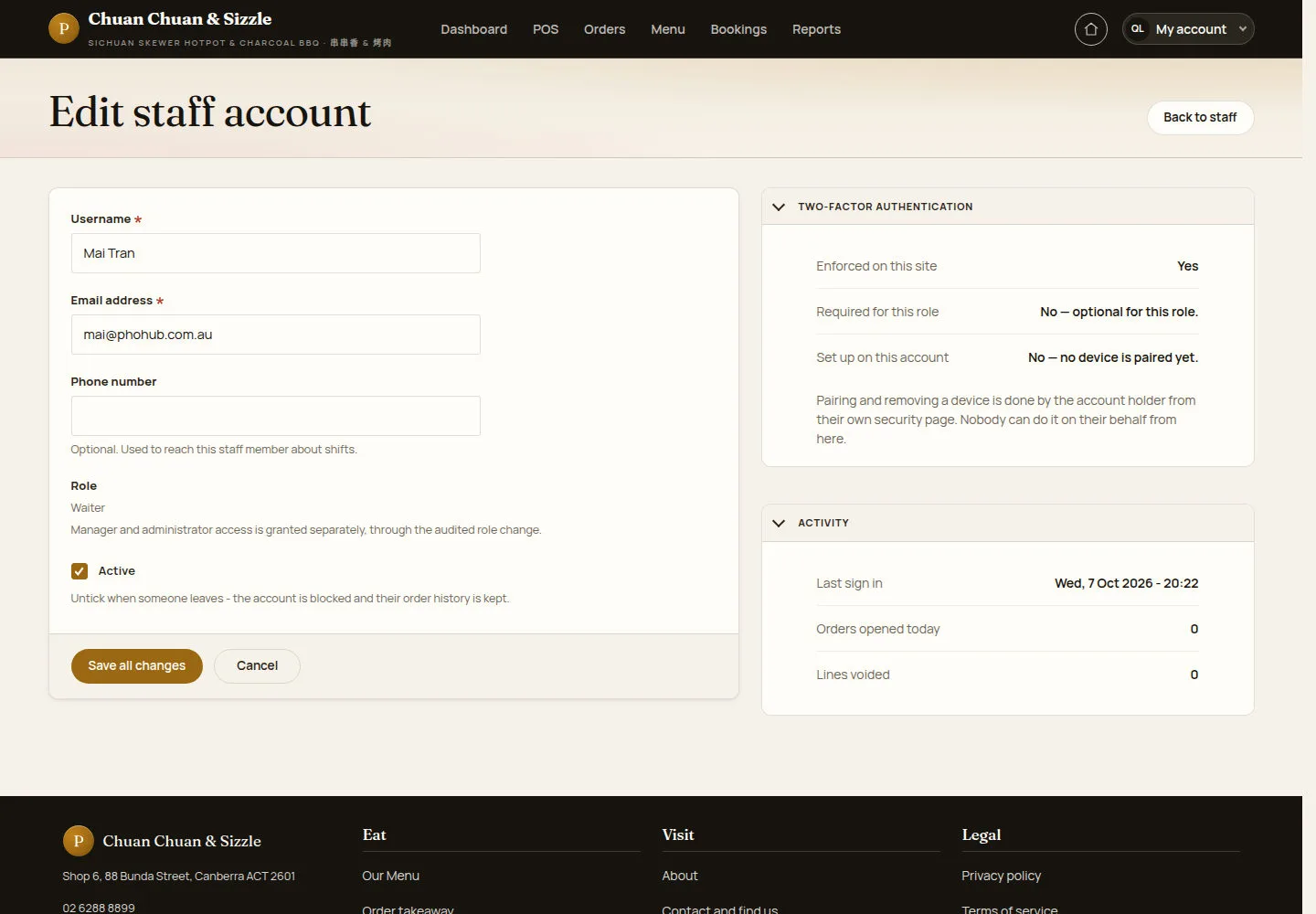 Edit a staff account