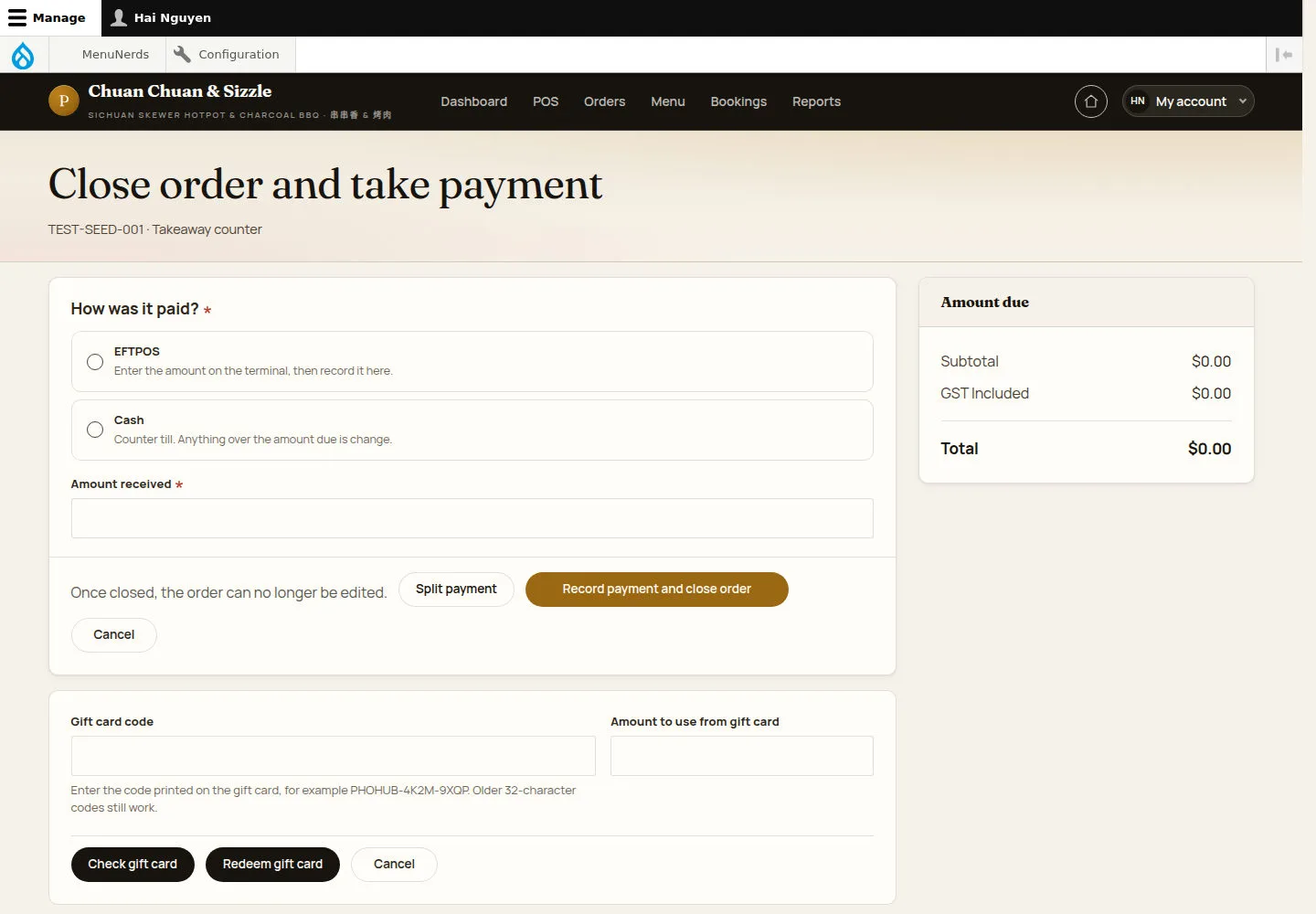Take the payment and close the order