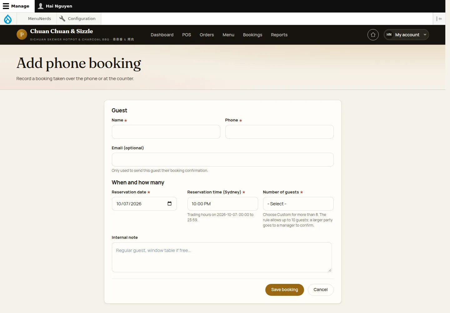 Record a phone booking