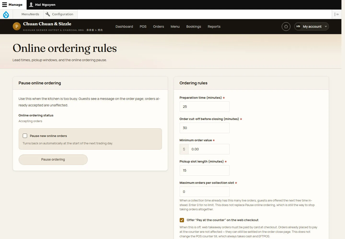 Change the online ordering rules