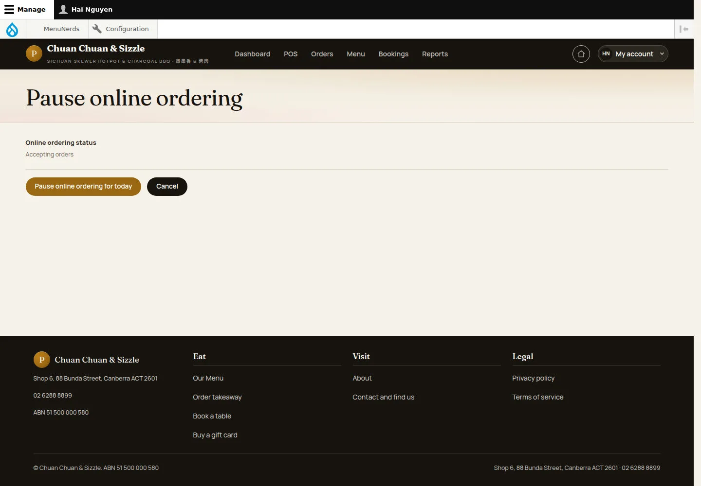 Pause online ordering for today