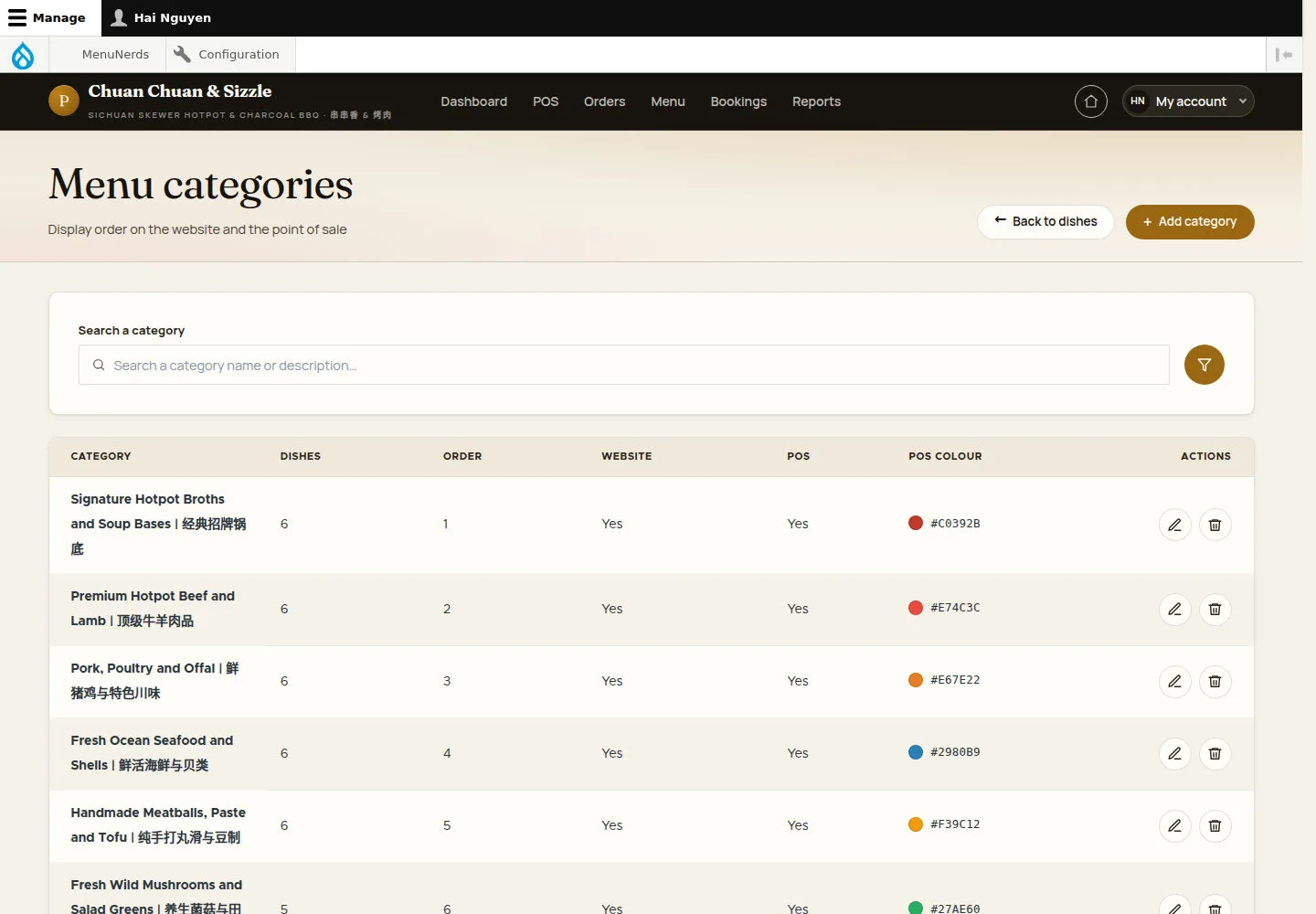 Open Menu categories