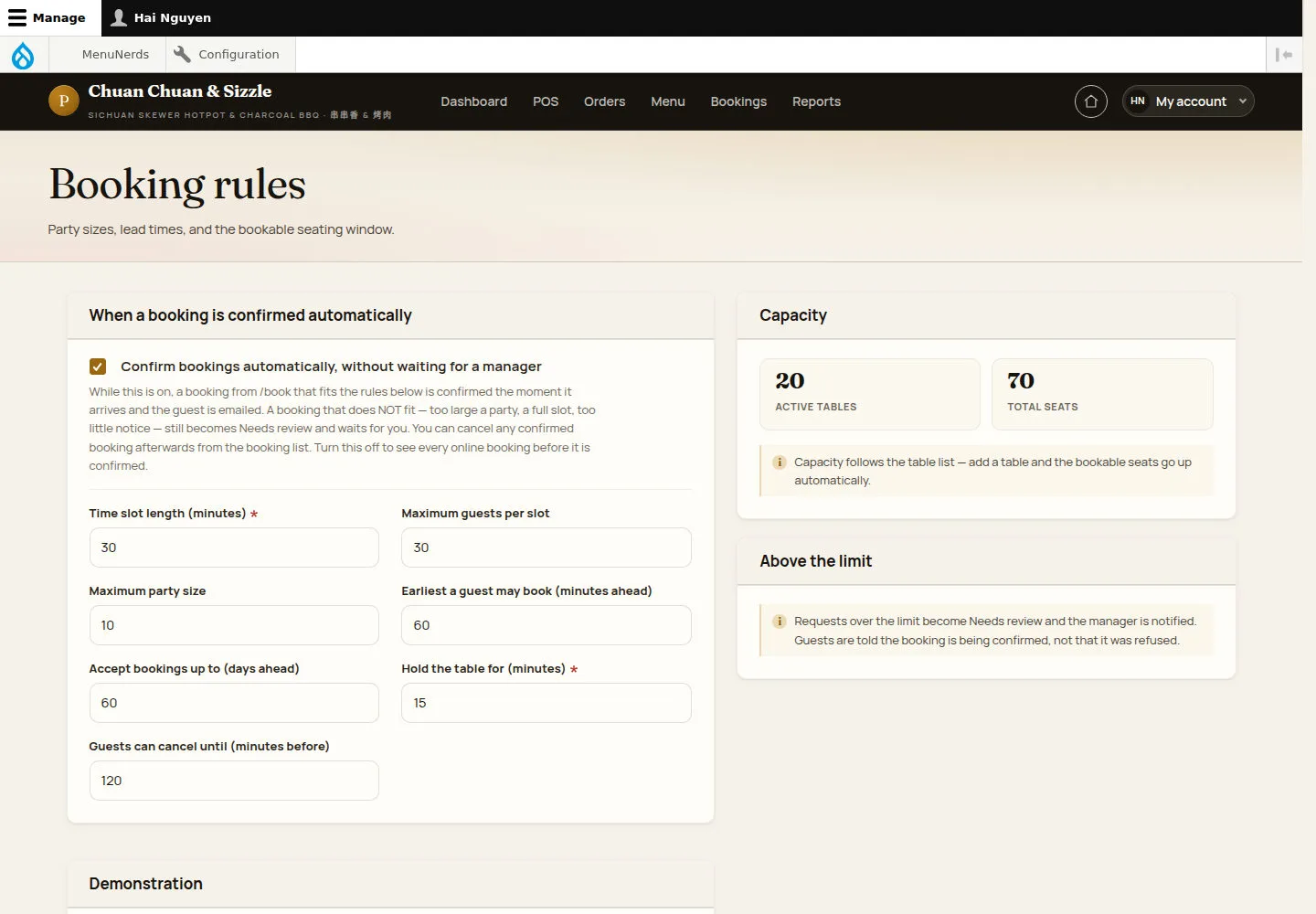Change the booking rules