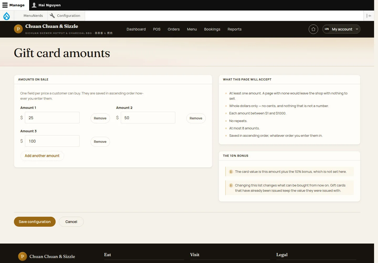 Set the amounts on sale