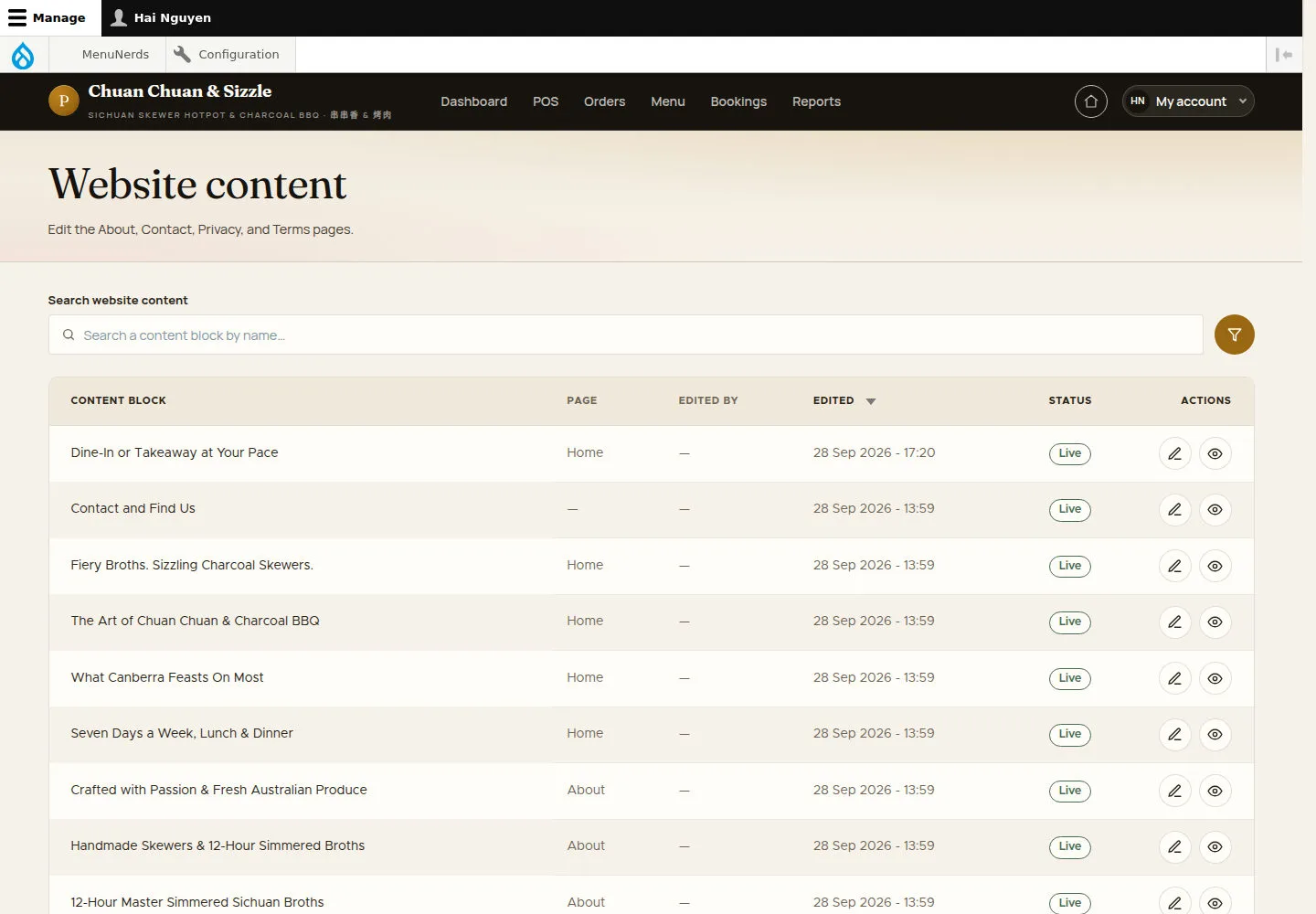 Open Website content