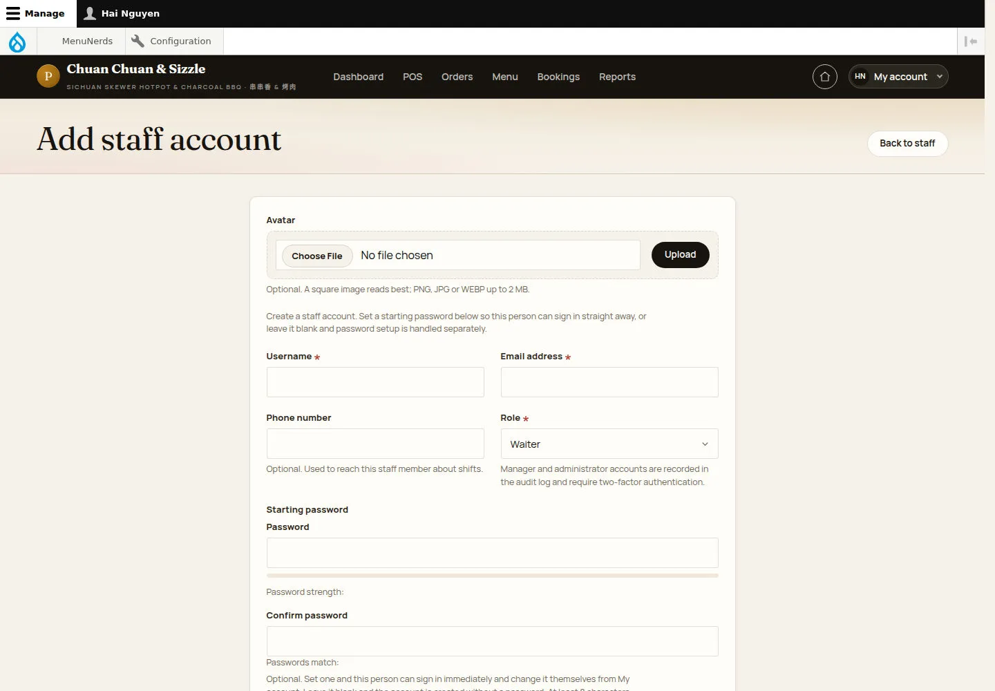 Add a staff account