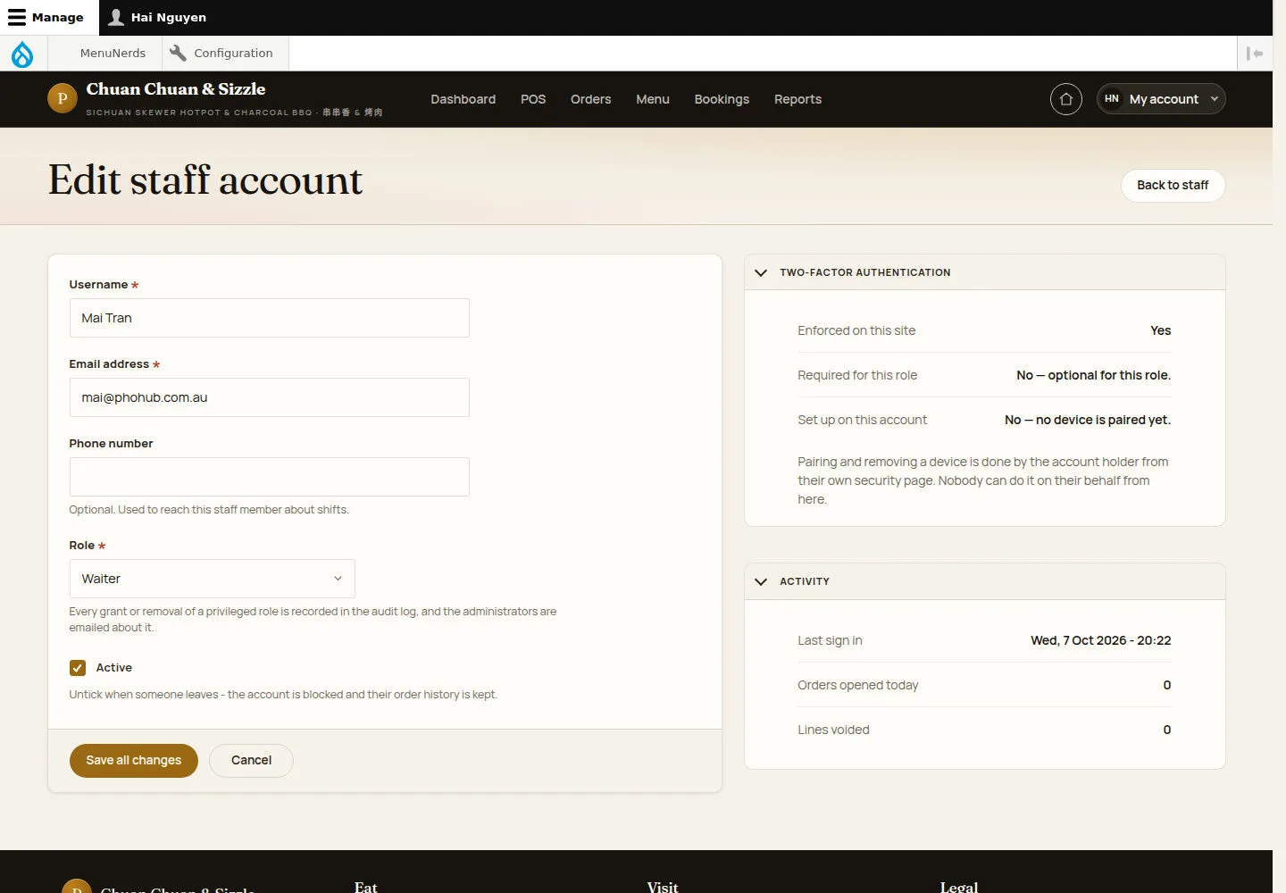 Edit a staff account