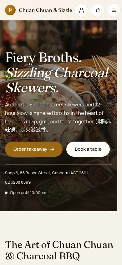 Fiery Broths. Sizzling Charcoal Skewers.