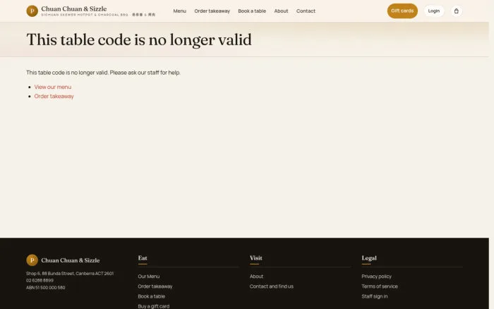 This table code is no longer valid