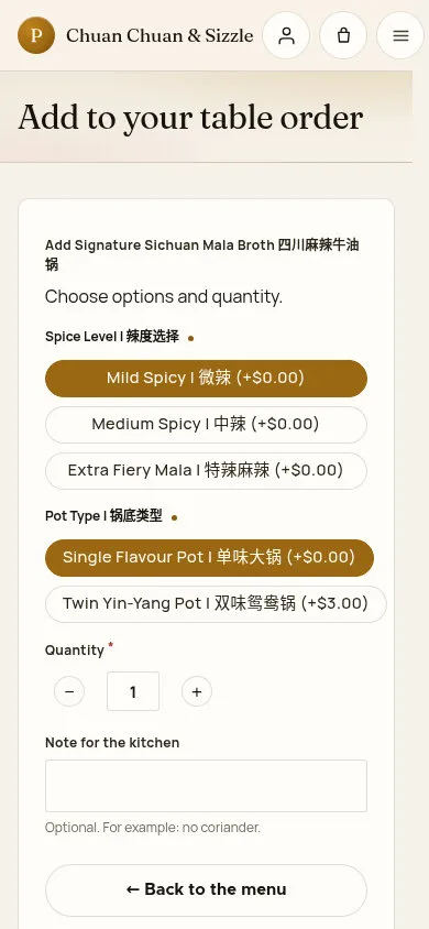 Add to your table order