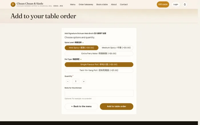 Add to your table order