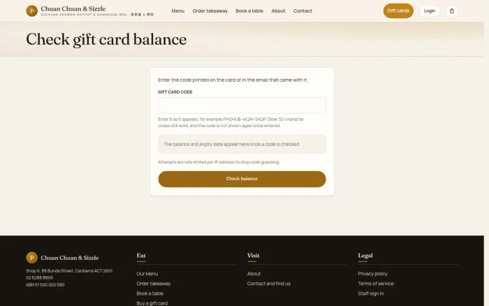 Check gift card balance