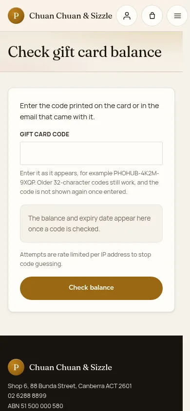 Check gift card balance