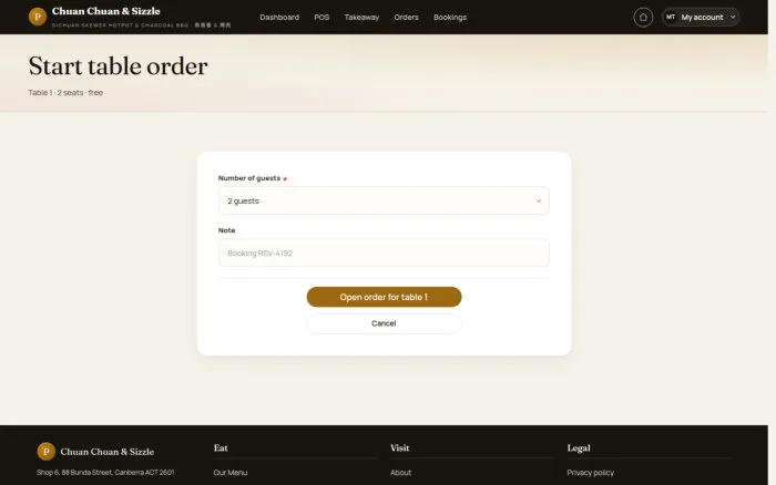 Start table order