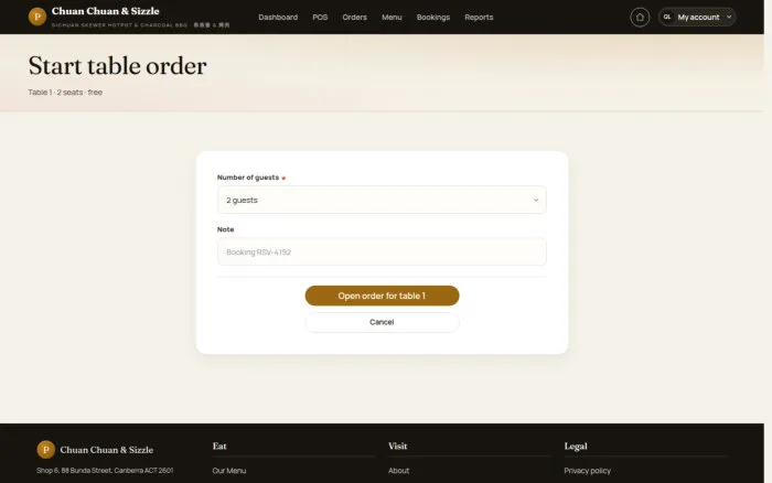 Start table order