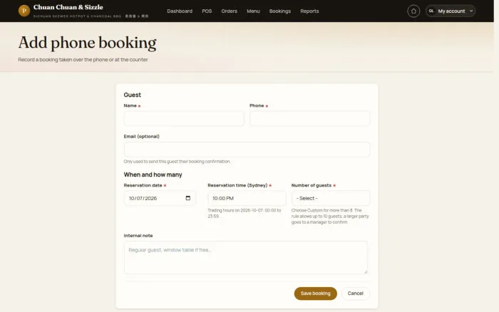 Add phone booking
